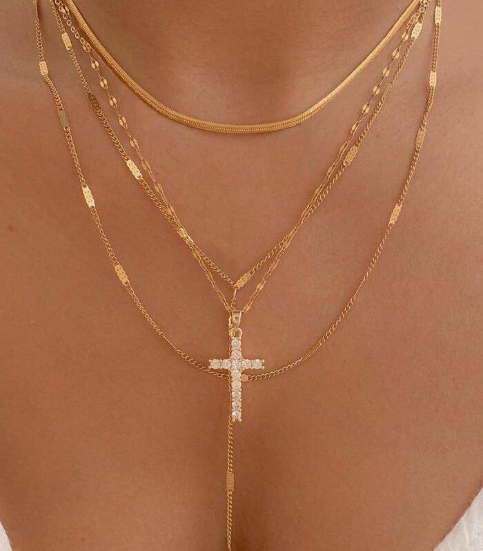 Gold Rhinestone Cross Choker Necklace